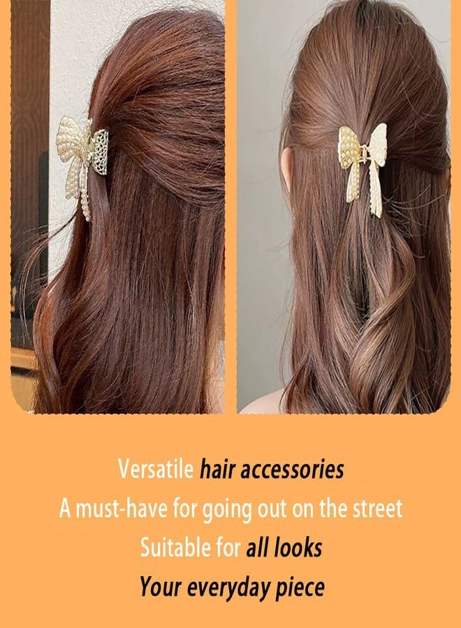 Yreamont Butterfly Claw with Pearls Hair Accessories for Women Wedding Prom Pearl Claw Clip with Bow Curly Hair Claw Clamps for Wedding Day Pearl Hair Clip for Women Bride Bridal Hair Claw Clips - Image 4